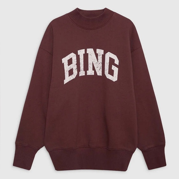 ANINE BING Burgundy Bradie 'Bing' Sweatshirt NWTS Rib Mock Neck Size Medium - Picture 16 of 16